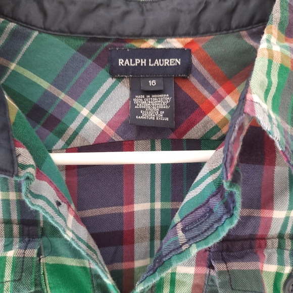 Ralph Lauren Plaid Check Kids Girls Size 16 Tie Top Blouse Stylish 100% Cotton - Picture 2 of 11
